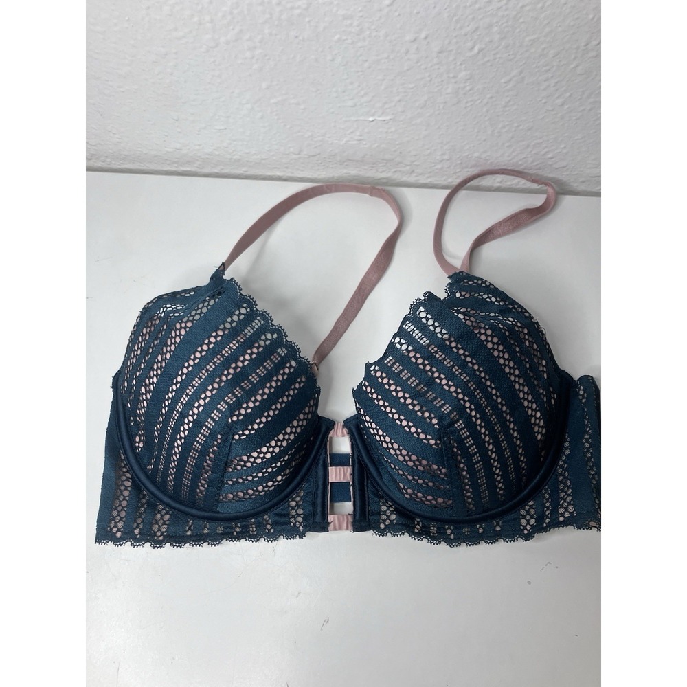 Victoria Secret Very Sexy Lined Plunge Bra Dark Green Pink Lace 32D
